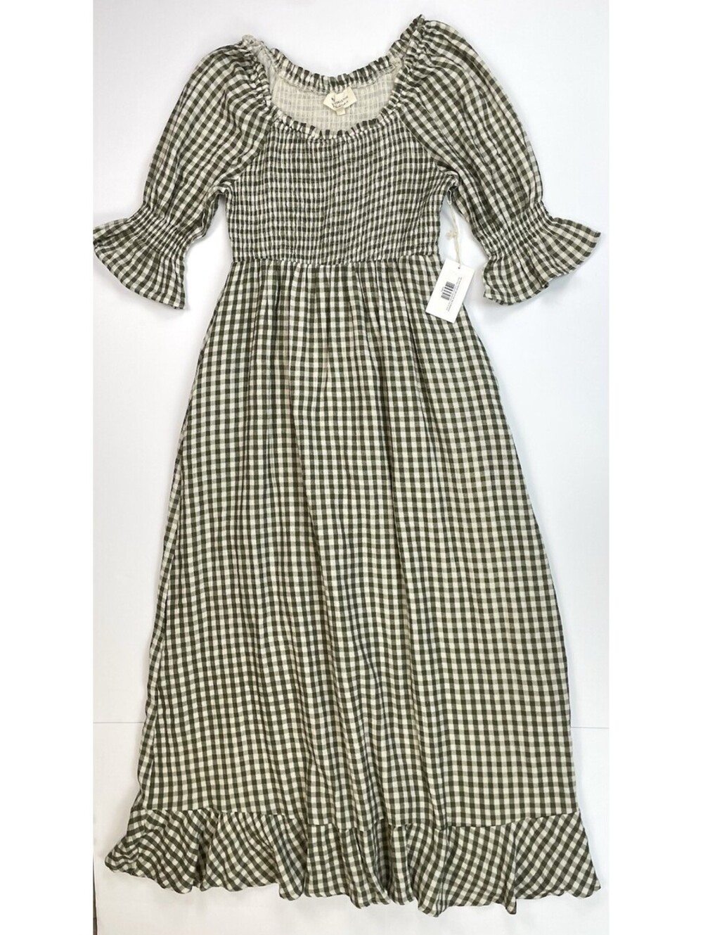 NWT Worth Collective Sienna Maxi Dress Small S Forest Green Plaid Gingham Boho